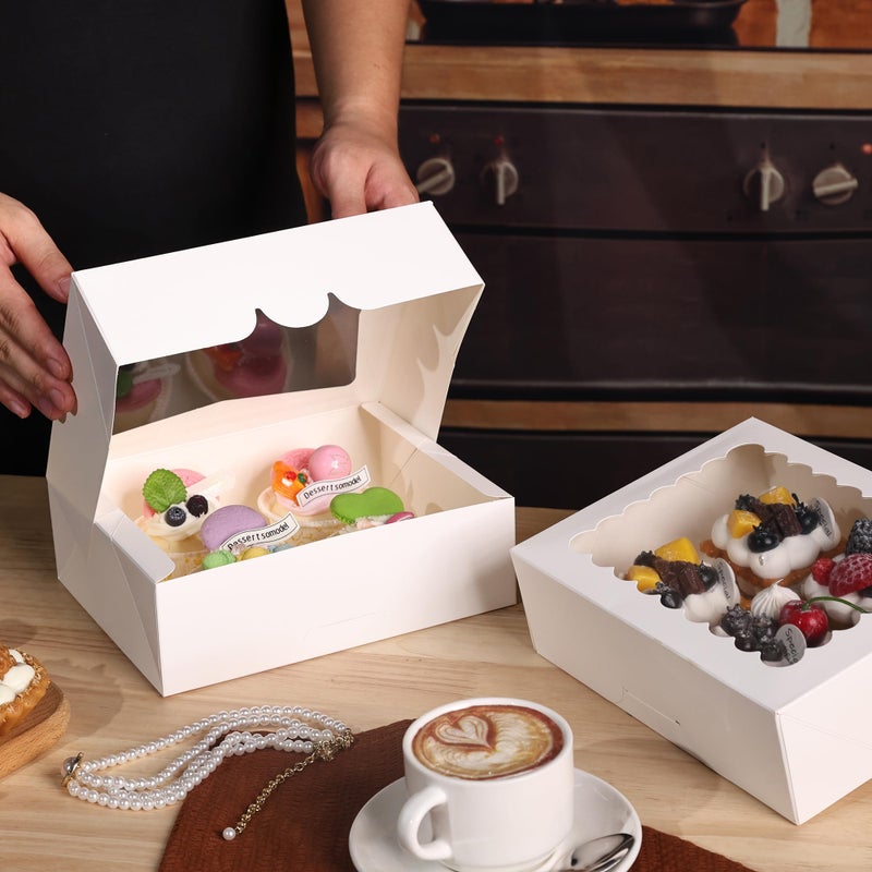 NPLUX Cookie Boxes Bakery Boxes with Window 8x6.5x2.5 Inches Auto-Popup Treat Pastry Boxes for Gift Giving(24pack,White) - Image 4